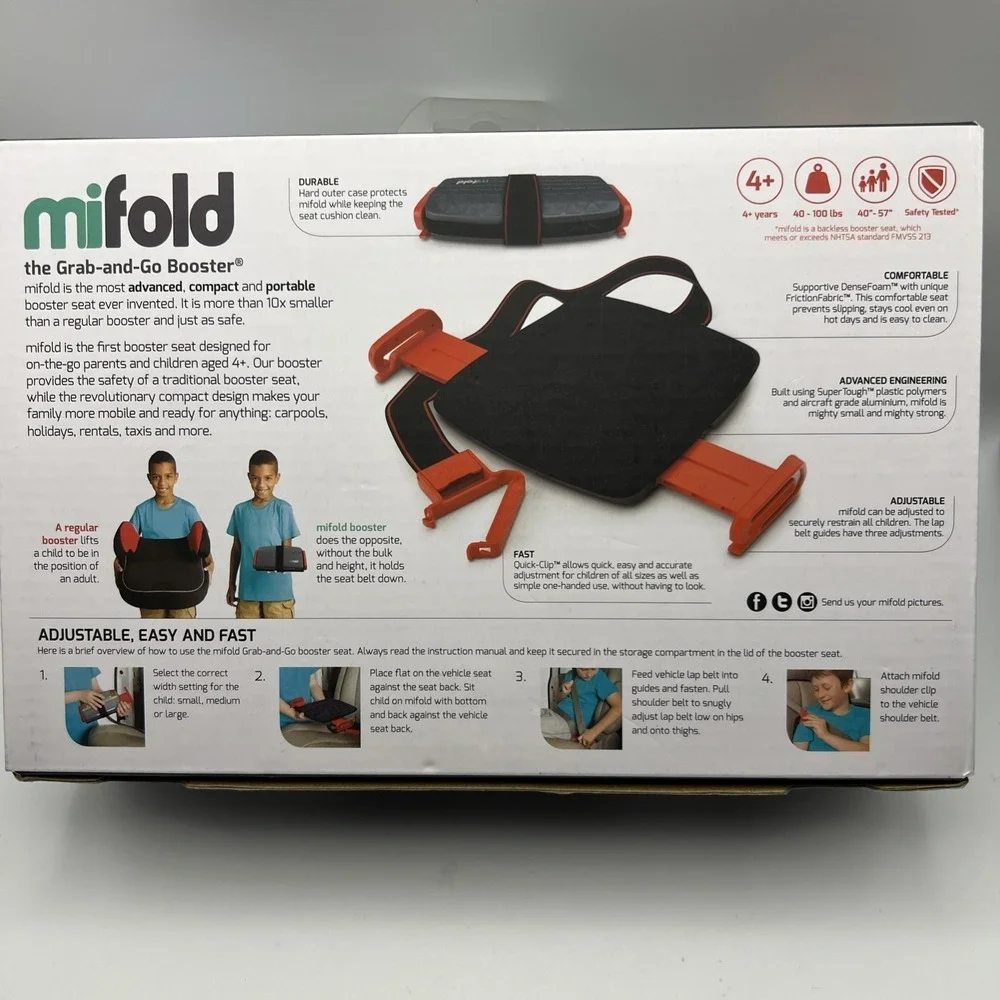 mifold  grab & go Car Booster Seat Slate Gray Compact and aged 4+ 40-100lbs